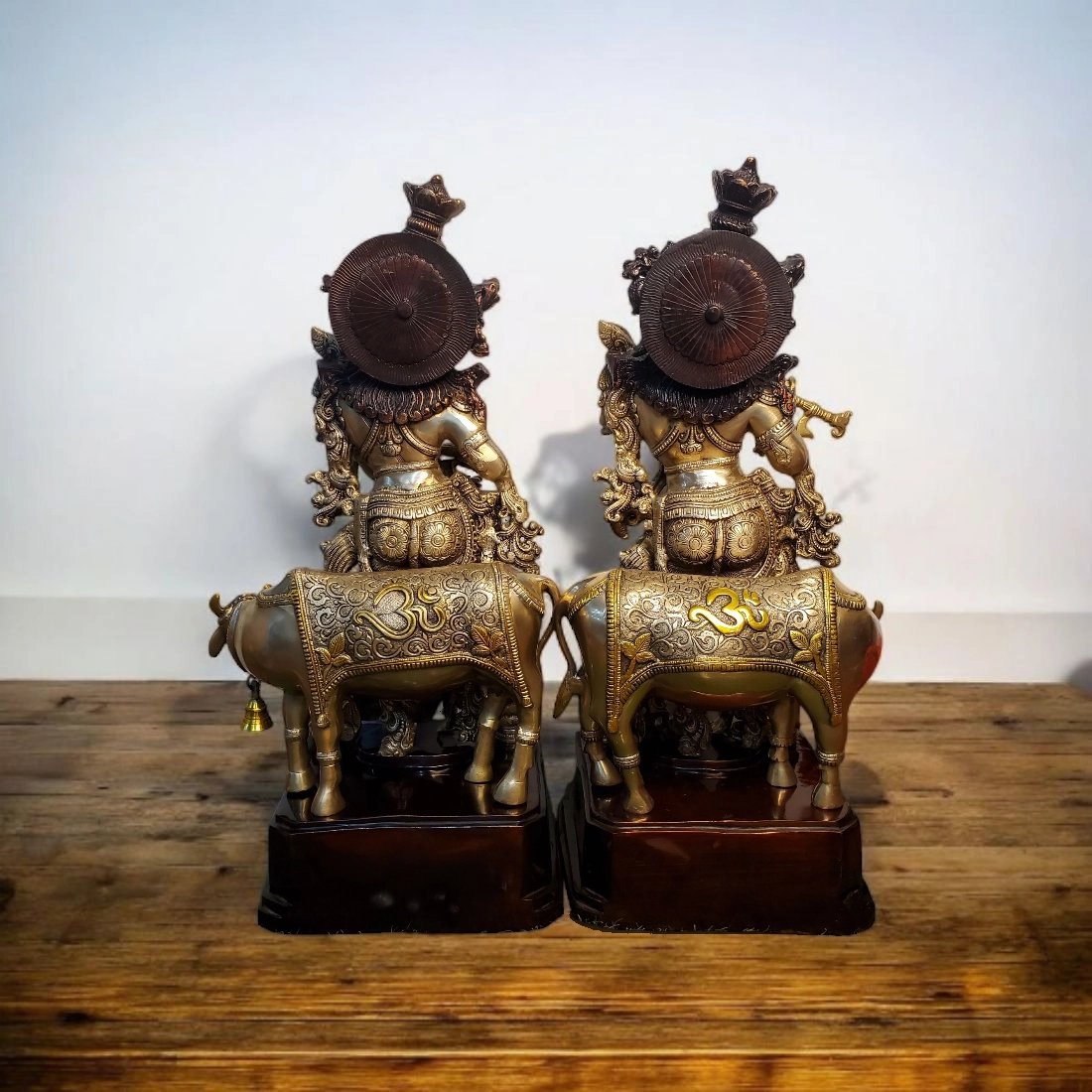 BRASS RADHA KRISHNA WITH COW IDOL HEIGHT 28 INCHES - Image 2