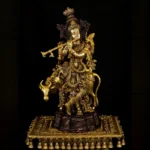 BRASS KRISHNA WITH COW IDOL HEIGHT 26 INCHES