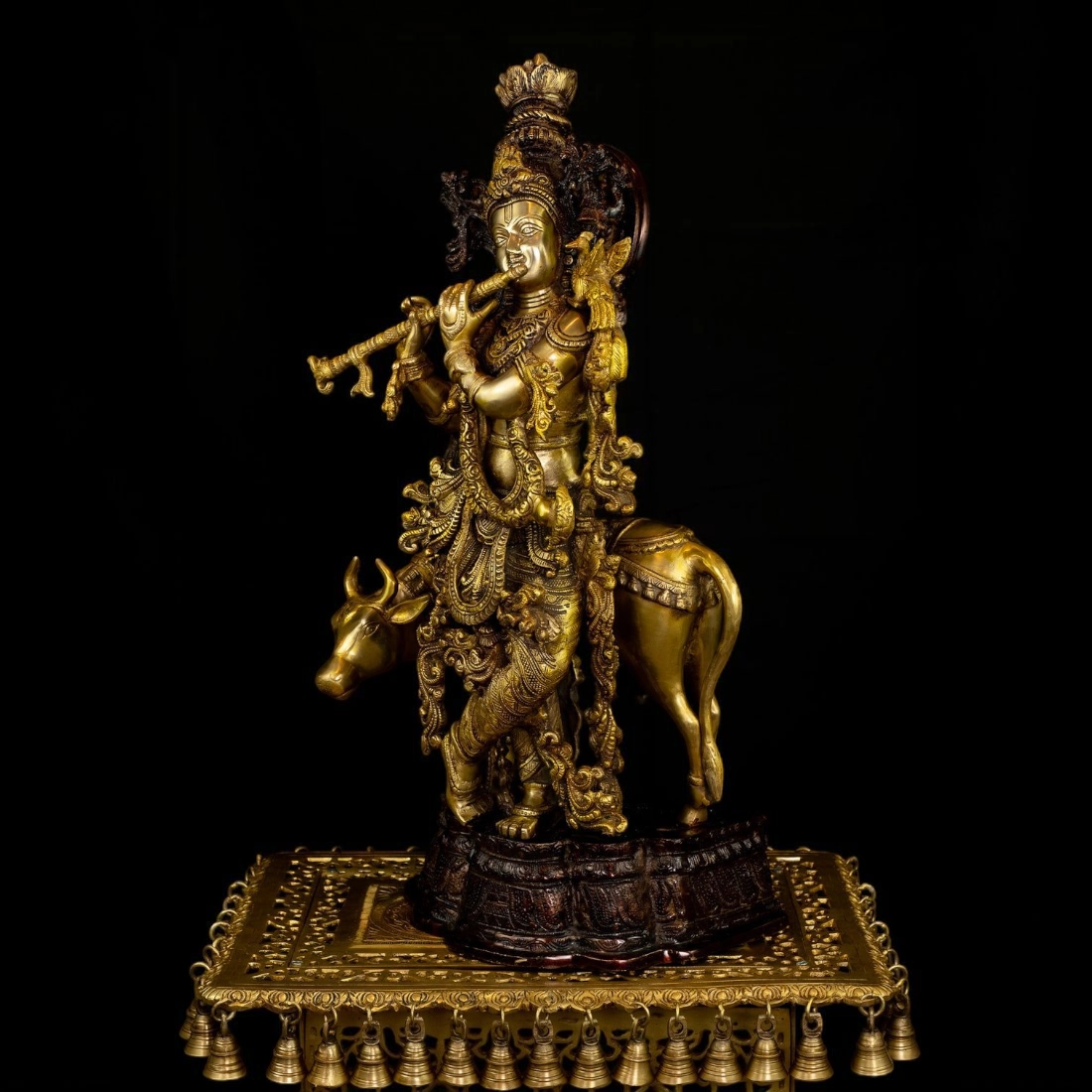 BRASS KRISHNA WITH COW IDOL HEIGHT 26 INCHES - Image 4