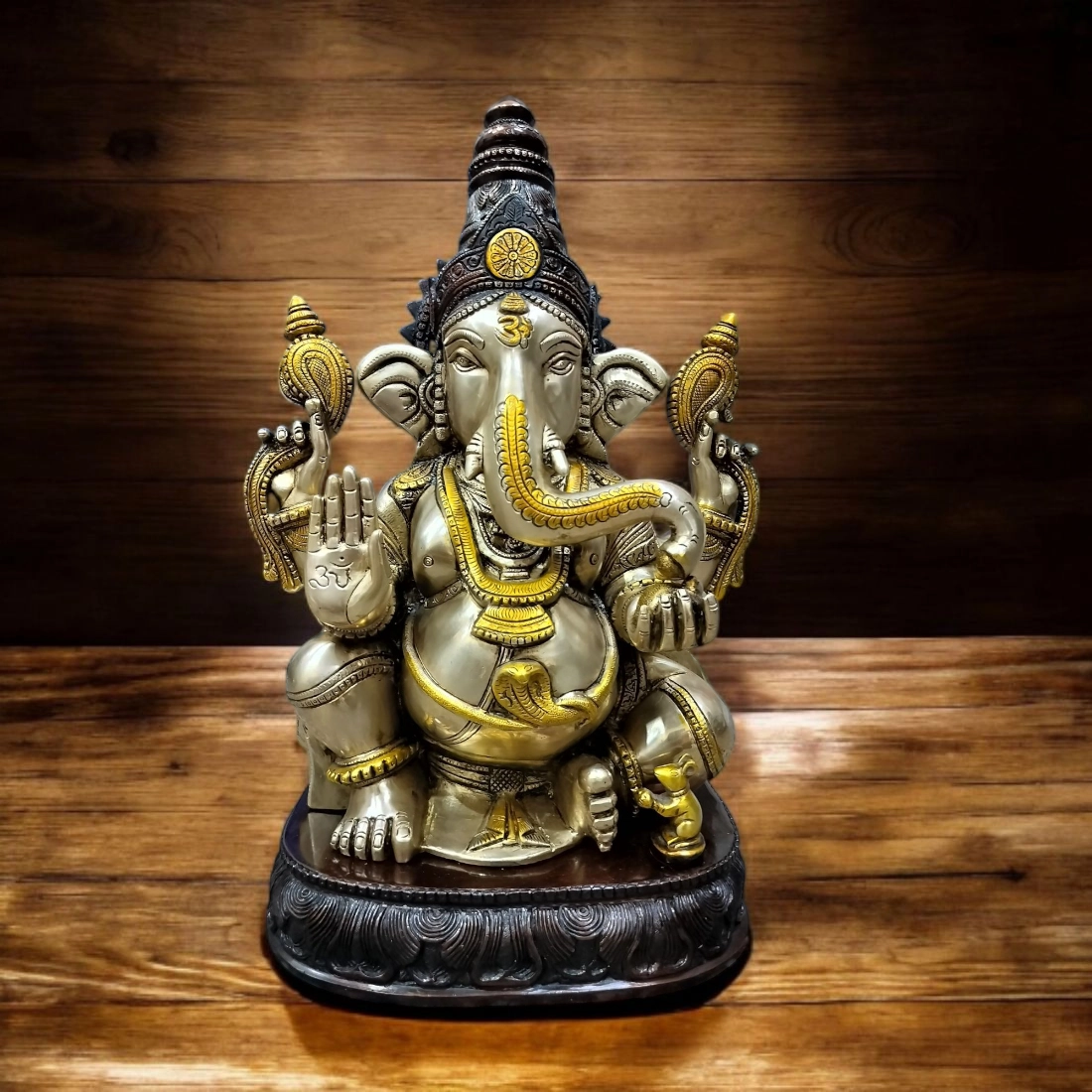 Ganesha Brass Statue, Brass Ganesha Statue Large, Ganesh Brass Idol, Entrance Home Decor, 20" inches Ganapati Murti Indian Housewarming Gift - Image 3