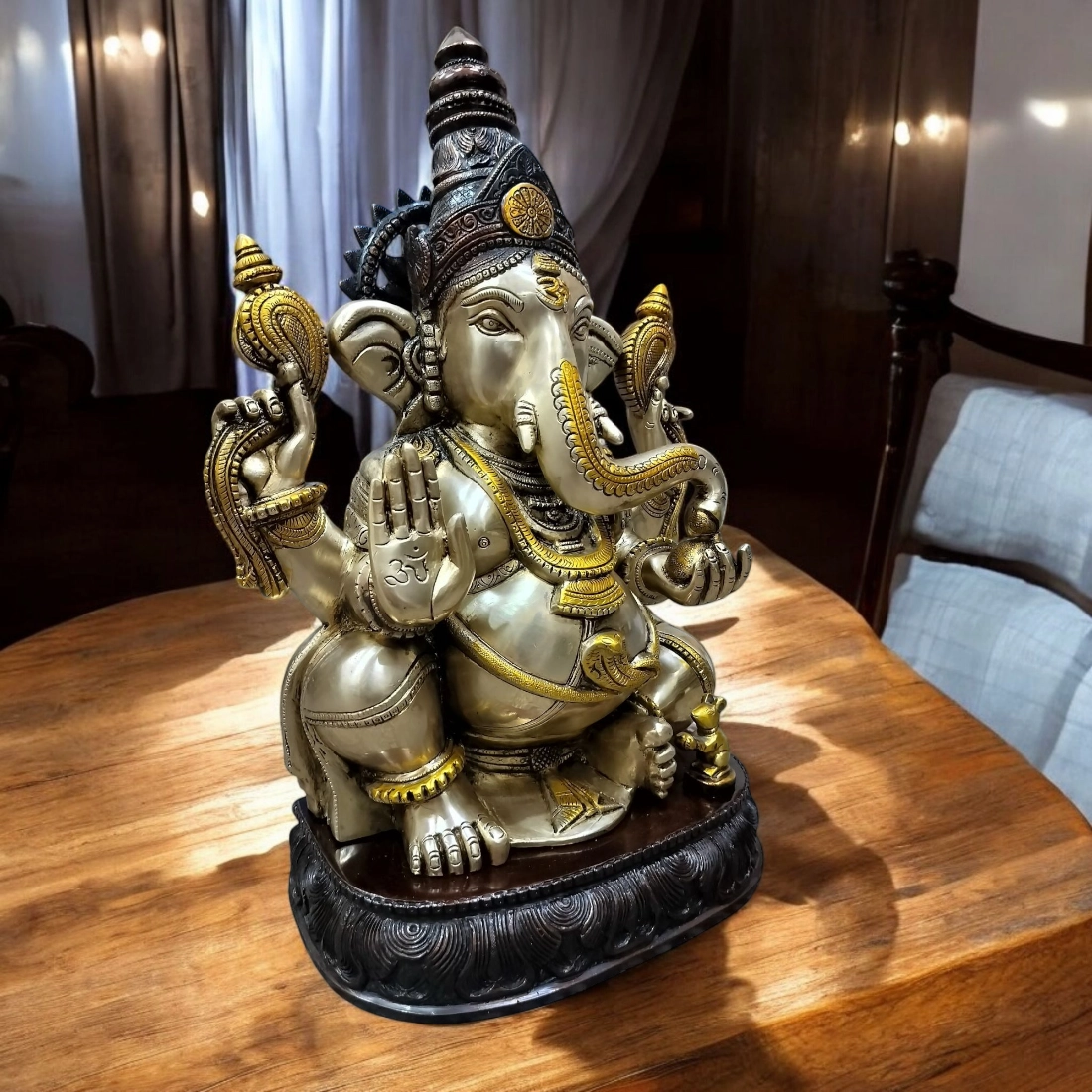 Ganesha Brass Statue, Brass Ganesha Statue Large, Ganesh Brass Idol, Entrance Home Decor, 20" inches Ganapati Murti Indian Housewarming Gift - Image 2