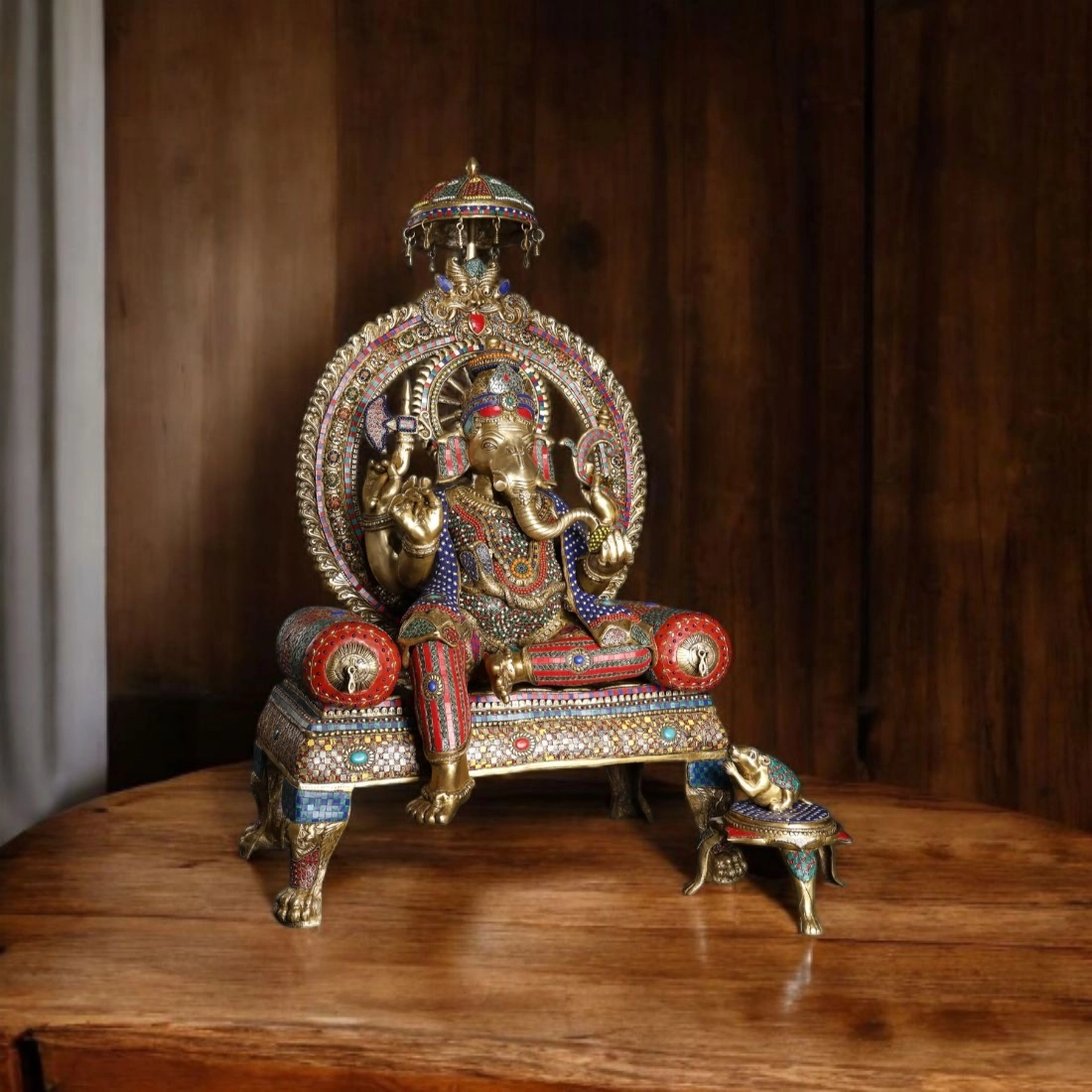 46" inches Raja Ganesha Brass Statue, Brass Ganesha Statue Large, Ganesh Brass Idol, Entrance Home Decor, Ganapati Murti Indian Housewarming Gift - Image 2