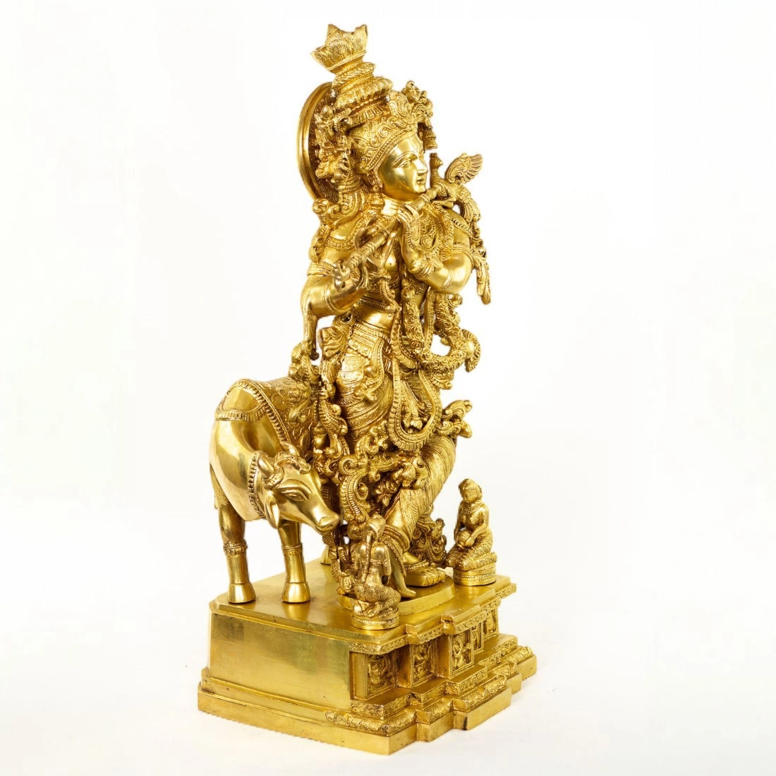 BRASS KRISHNA WITH COW IDOL HEIGHT 28 INCHES - Image 2