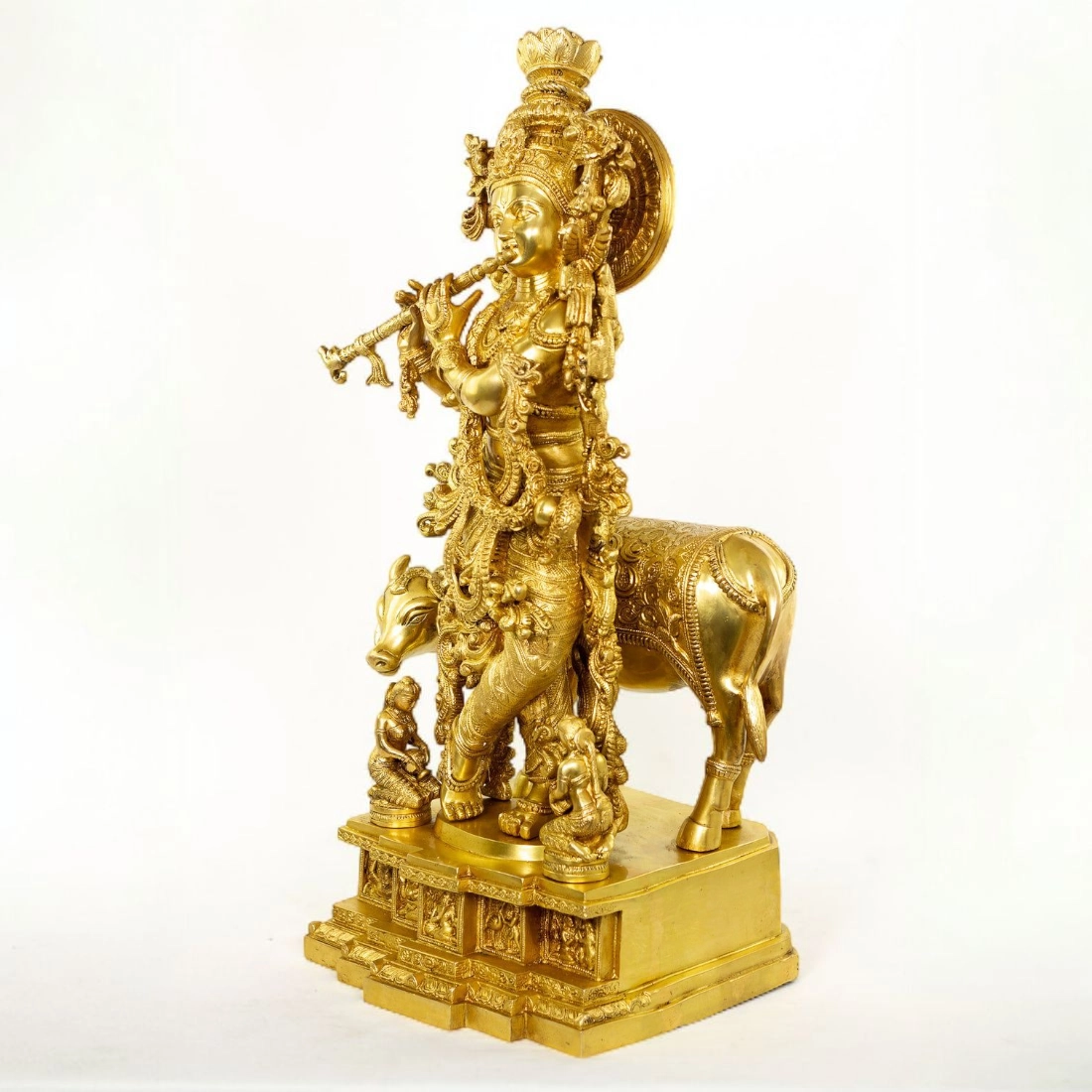 BRASS KRISHNA WITH COW IDOL HEIGHT 28 INCHES - Image 3