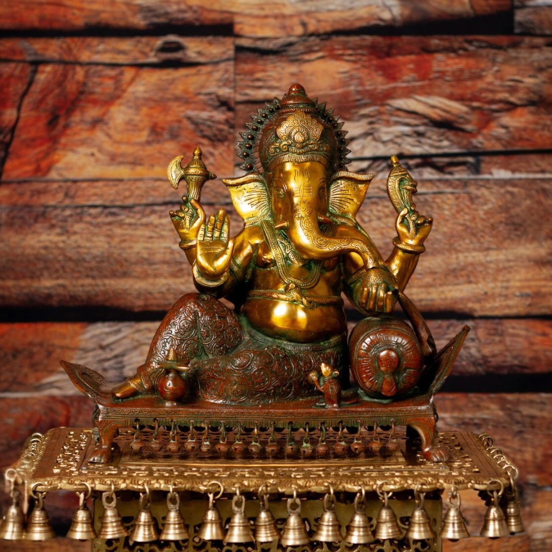 Brass Ganesha Idol At Ease Position Ganesha lying on bed giving blessing statue with modak in hand and vehicle mouse Big Ganpati Statue/Idol Height 19 inches - Image 3