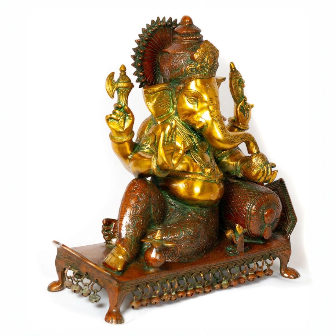 Brass Ganesha Idol At Ease Position Ganesha lying on bed giving blessing statue with modak in hand and vehicle mouse Big Ganpati Statue/Idol Height 19 inches - Image 2