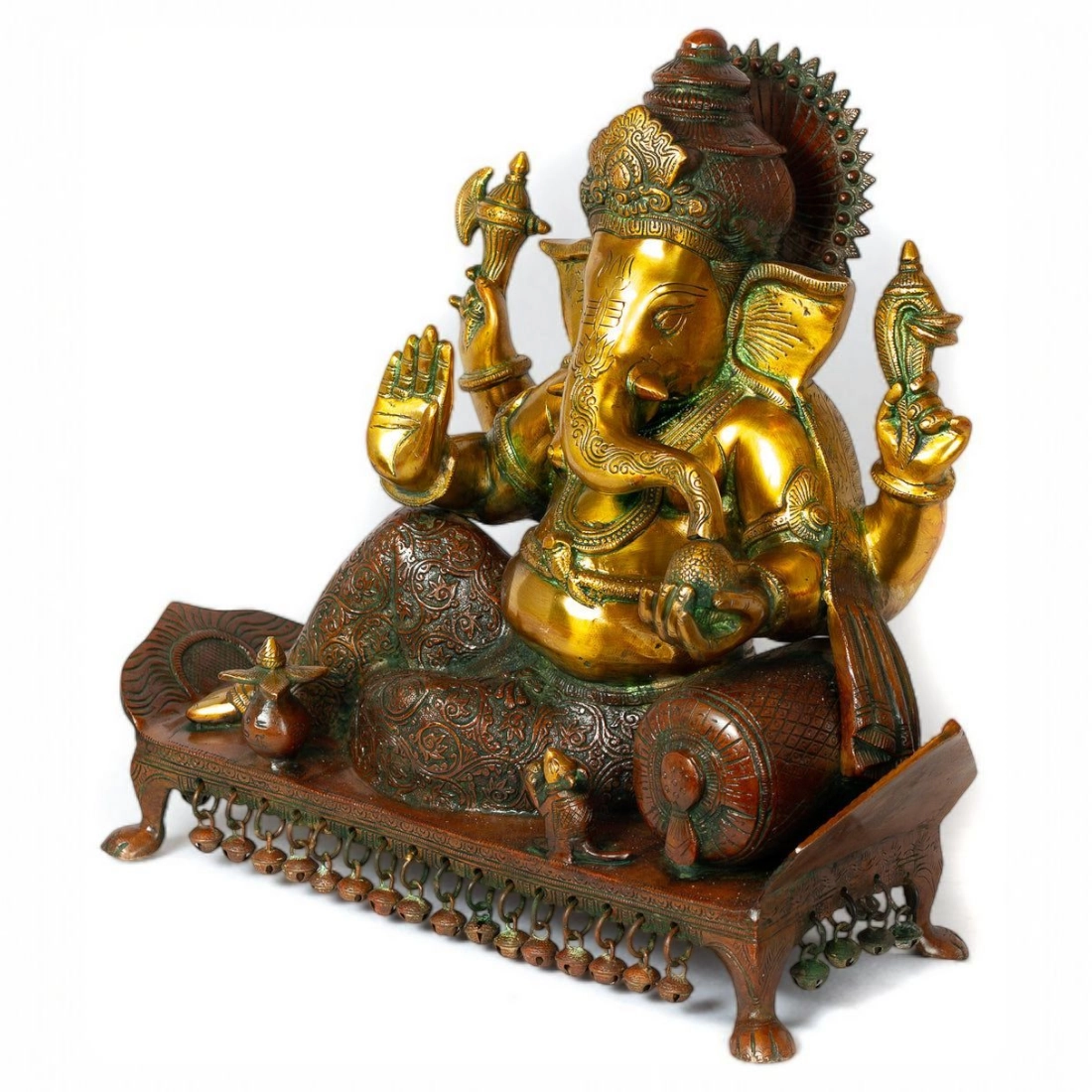 Brass Ganesha Idol At Ease Position Ganesha lying on bed giving blessing statue with modak in hand and vehicle mouse Big Ganpati Statue/Idol Height 19 inches - Image 4