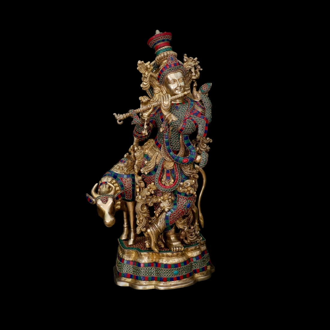 BRASS KRISHNA WITH COW IDOL HEIGHT 26 INCHES - Image 2