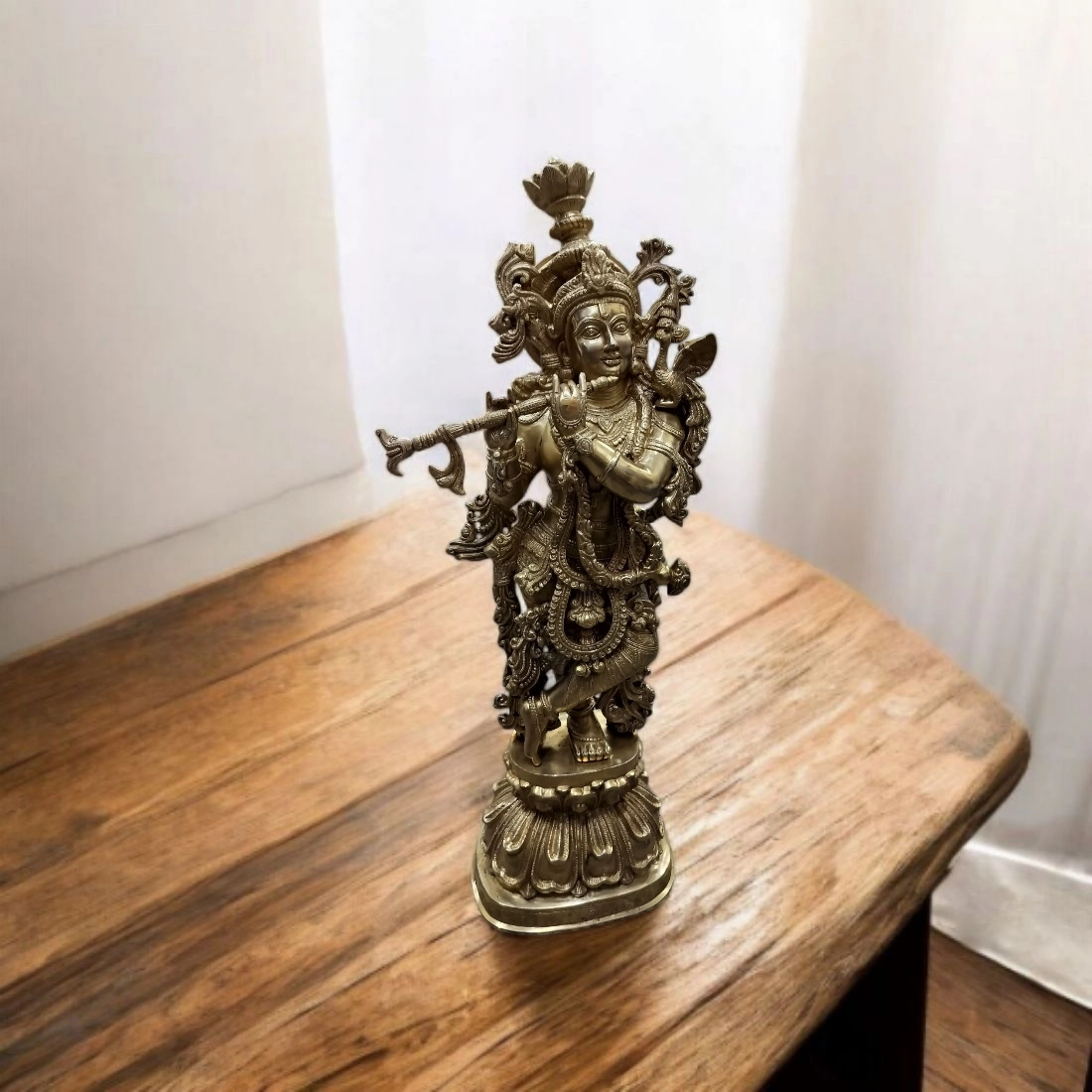 Brass Krishna Statue, krishna brass large idol, brass big Lord krishna statue, krishna statue in brass, Lord krishna brass idol Height 36 Inches - Image 2