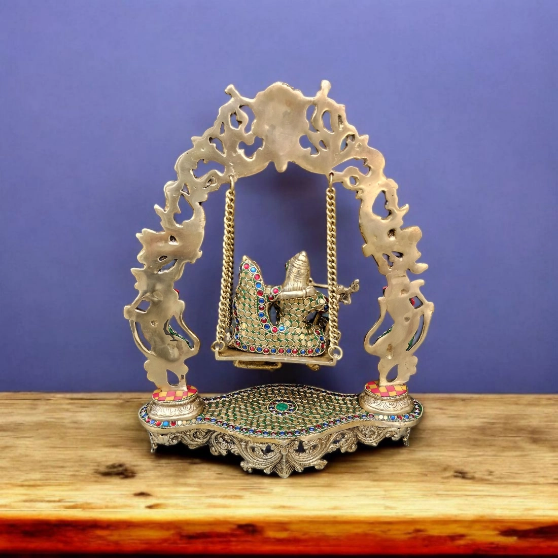 Brass Radha Krishna Swing on Jhula with Kirtimukha at Top with beautiful work,Ethnic Indian Decor Idol Height 18 Inches - Image 2