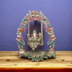 Brass Ganesha swing Brass Ganpati on Jhula with Kirtimukha at Top with beautiful Stone work, Idol for Home Mandir, Ethnic Indian Decor Idol Height 18 Inches