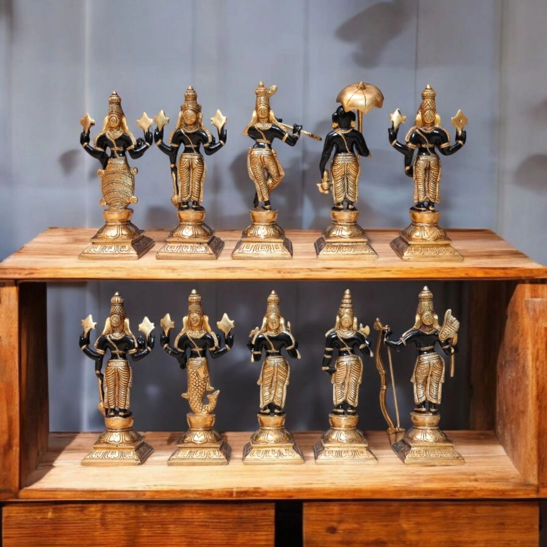 6 INCH (10 pieces set) brass Dashavatar of lord Vishnu, dashavatar Brass Statue , Home Decor Gift, Indian Brass Art, Brass God Vishnu Idols - Image 7