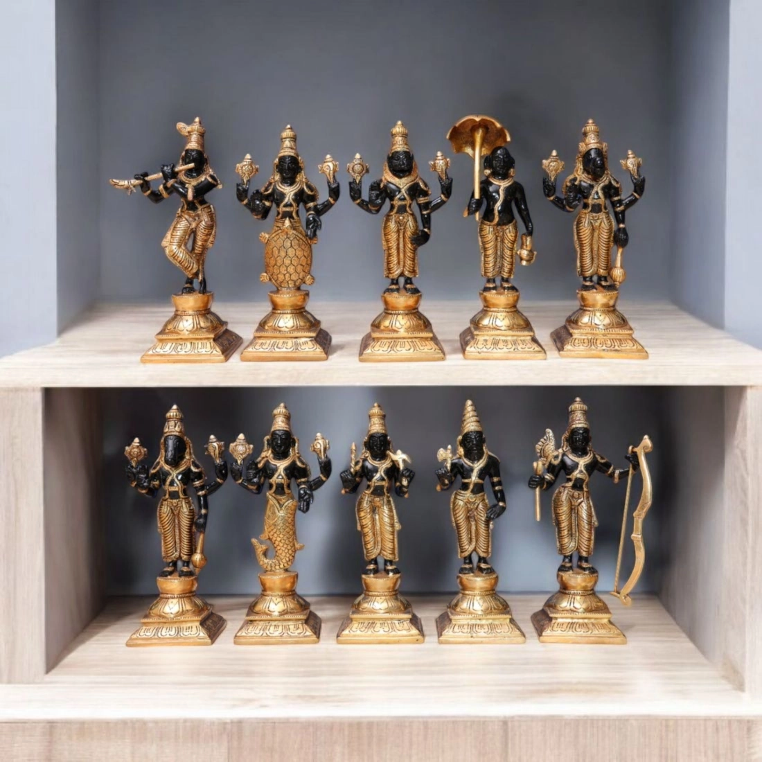 6 INCH (10 pieces set) brass Dashavatar of lord Vishnu, dashavatar Brass Statue , Home Decor Gift, Indian Brass Art, Brass God Vishnu Idols - Image 3