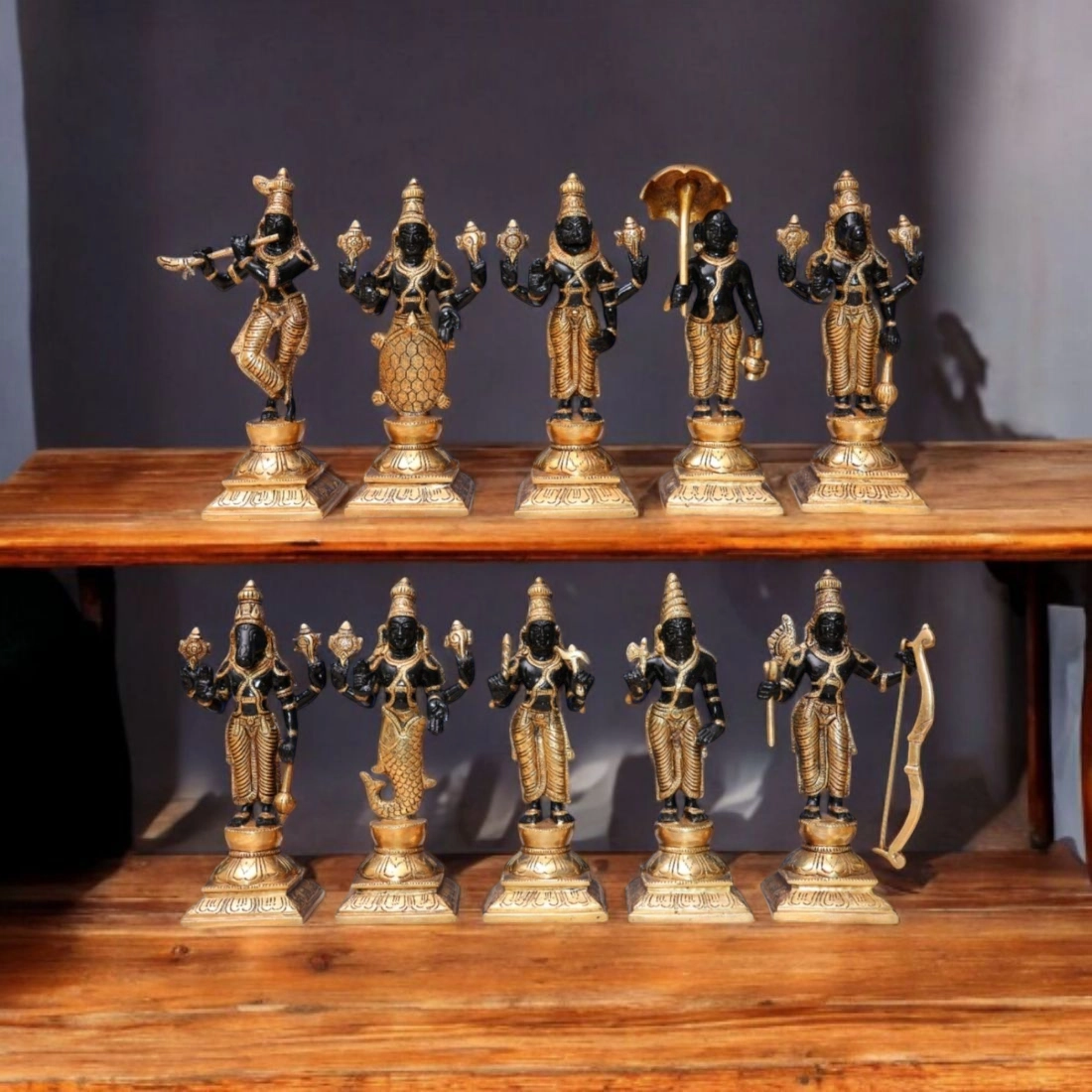6 INCH (10 pieces set) brass Dashavatar of lord Vishnu, dashavatar Brass Statue , Home Decor Gift, Indian Brass Art, Brass God Vishnu Idols - Image 2